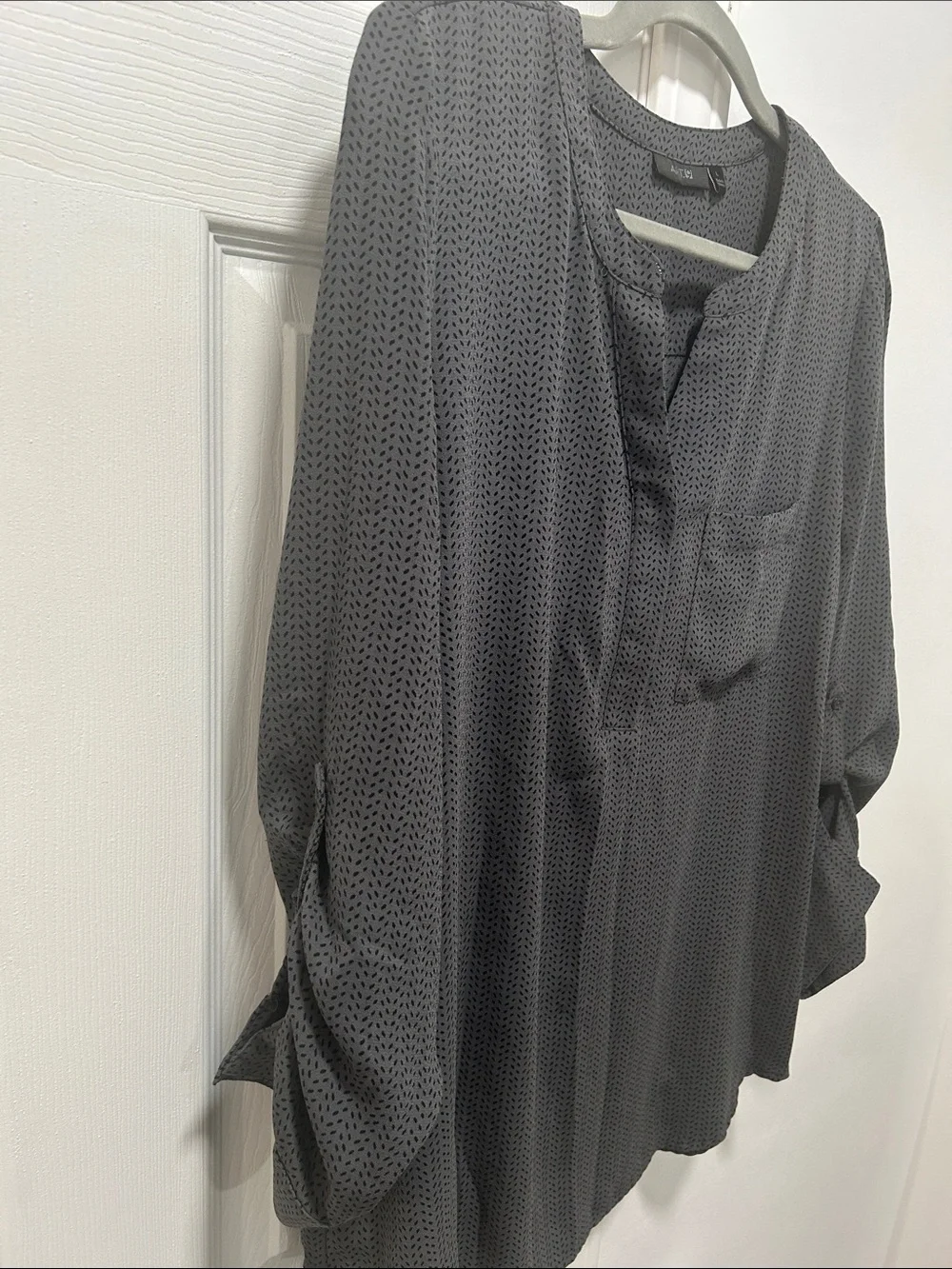 Apt. 9 Charcoal Micro-Print Split-Neck Blouse - Picture 4 of 5